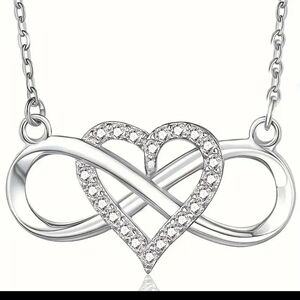 Infinity rhinestone heart 18" silver tone necklace nwot